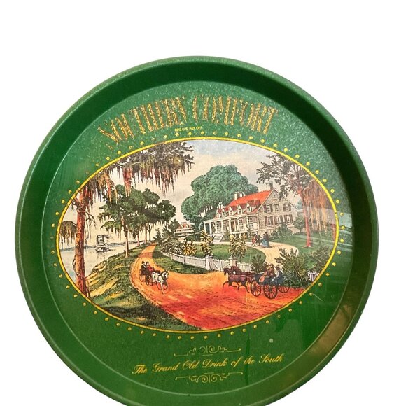 Southern Comfort Metal Serving Tray With Vintage Plantation Scene - Picture 5 of 7